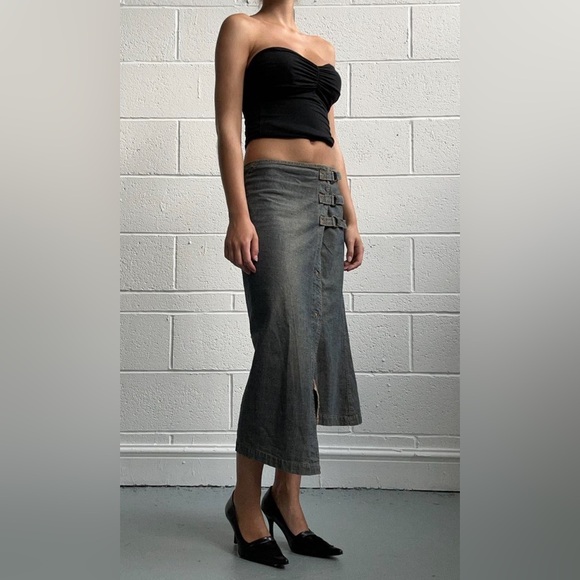 Cop Copine Vintage Y2K Denim Wrap Midi Skirt As Seen On Bella Hadid size Medium - Picture 6 of 16